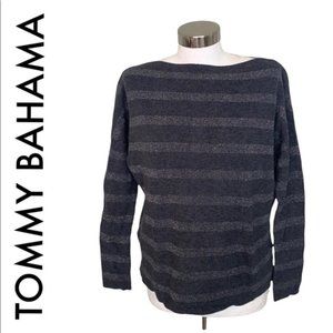 TOMMY BAHAMA GRAY SILVER STRIPED SWEATER SIZE S